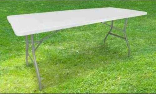 Table Pliante 180 cm d'Appoint Rectangulaire Blanche - 8 personnes L180 x l74 x H74cm en HDPE Haute Densité Épaisseur 3,5 cm - Pieds en Acier Pelliculé Gris - Idéal Cérémonies - Blanc