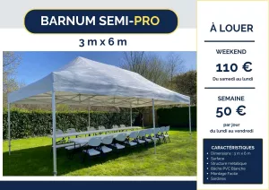 annonce location Barnum 3 x 6 mètres étanche – événement / fête 