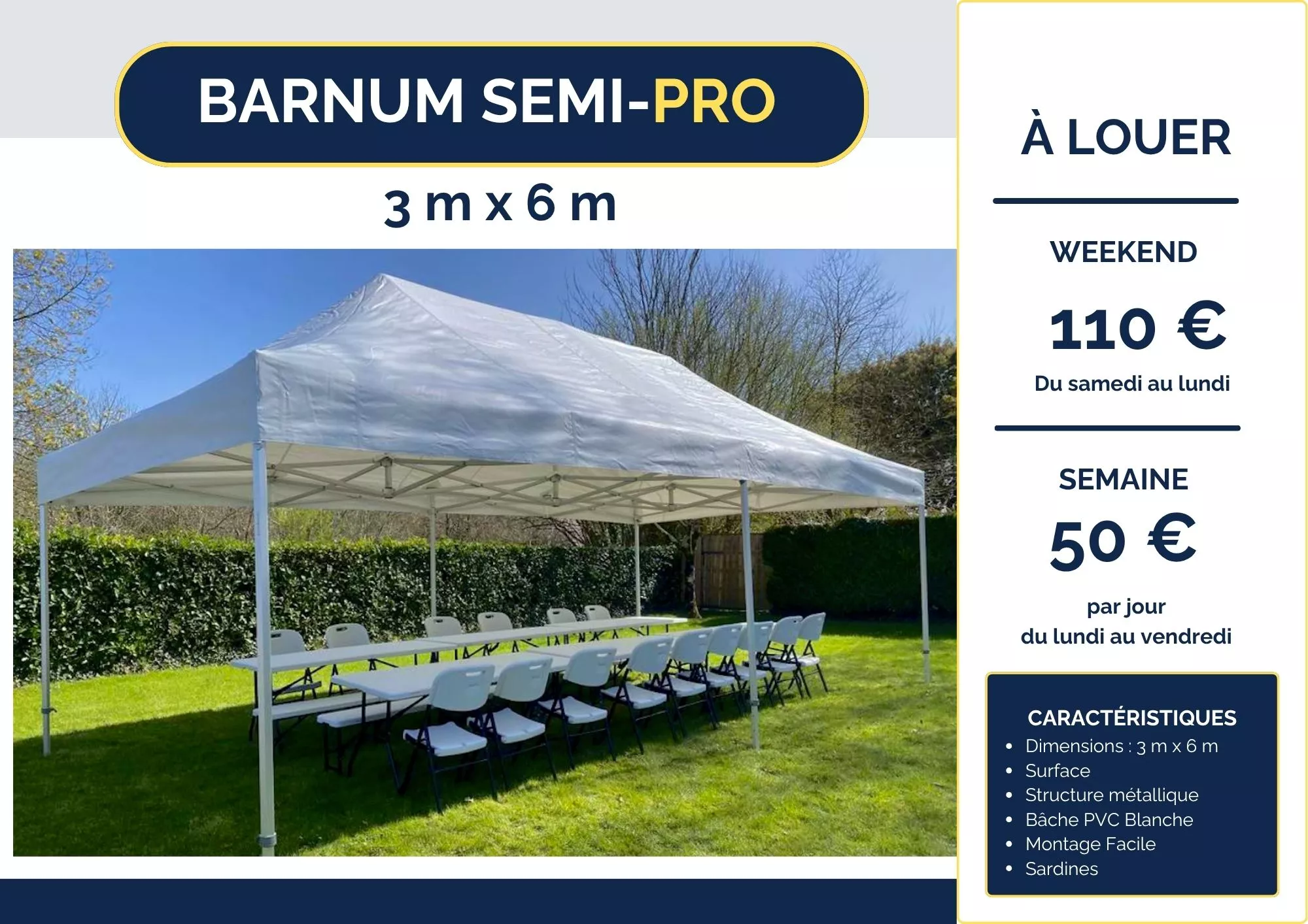Barnum 3 x 6 mètres étanche – événement / fête 