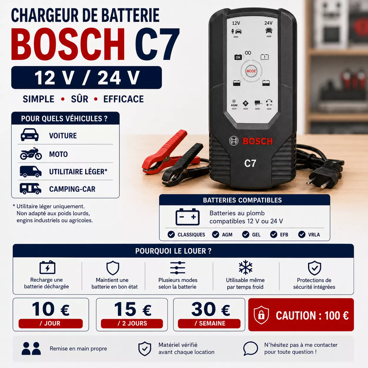 Chargeur batterie voiture 12/24V Bosch
