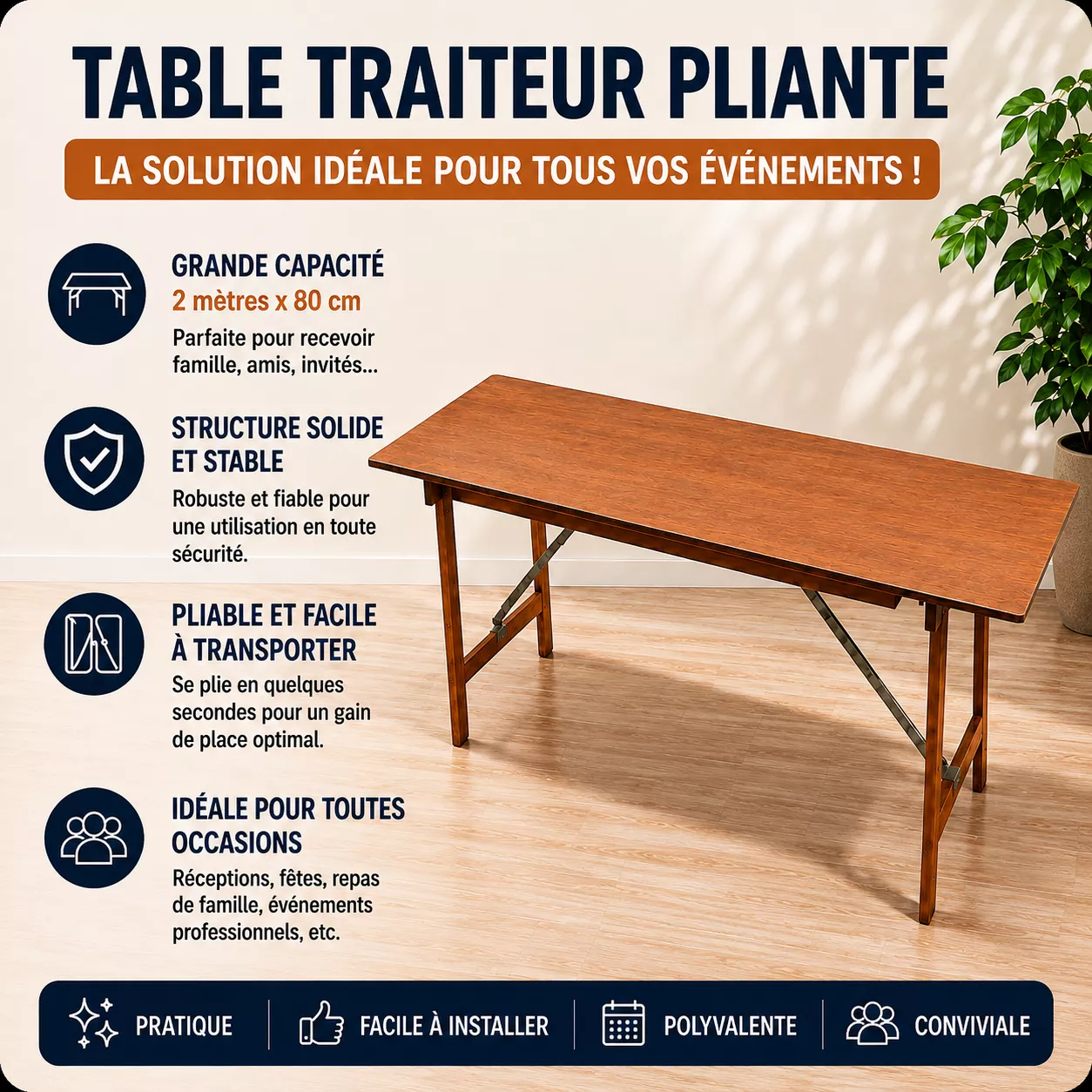 Table traiteur pliante 2 m x 80 cm